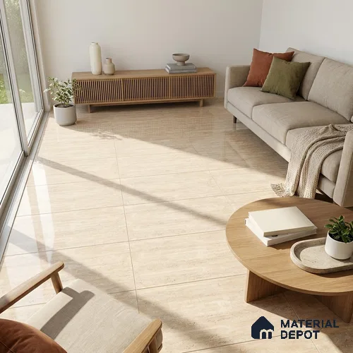 Stone Wall & Floor Tile TL 12717 Beige 4 ft x 2 ft Glossy Finish Vitrified Tile - 9 mm | 4 Random Designs | Suitable for Living Room, Dining, Feature / Accent Walls