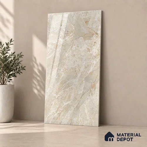 Marble Wall & Floor Tile TL 12718 Cream 4 ft x 2 ft Glossy Finish Vitrified Tile - 9 mm | 4 Random Designs | Suitable For Living Room, Bedroom, Dining