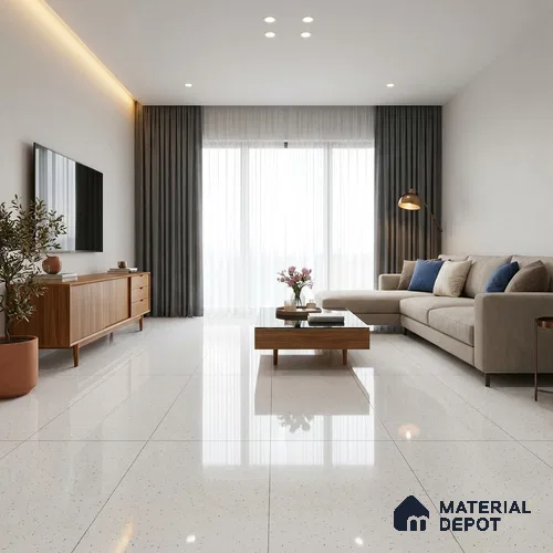Terrazzo Floor & Wall Tile TL 12719 Penta White 4 ft x 2 ft Glossy Finish Vitrified Tile - 8 mm | 1 Random Design