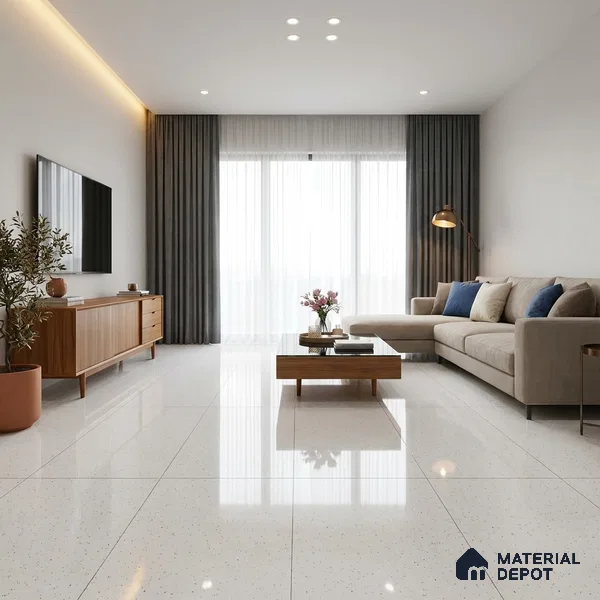 Terrazzo Floor & Wall Tile TL 12719 Penta White 4 ft x 2 ft Glossy Finish Vitrified Tile - 8 mm | 1 Random Design