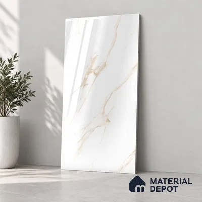 Marble Wall & Floor Tile TL 12720 Brown 4 ft x 2 ft Glossy Finish Vitrified Tile - 8 mm | 9 Random Designs | Suitable For Living Room, Bedroom, Dining