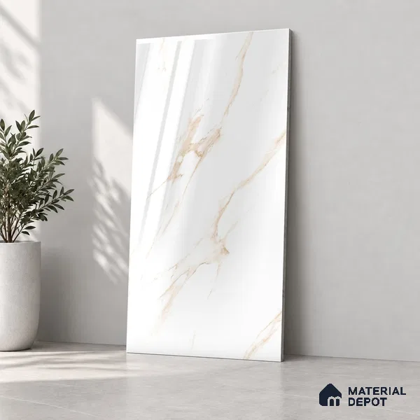 Marble Wall & Floor Tile TL 12720 Brown 4 ft x 2 ft Glossy Finish Vitrified Tile - 8 mm | 9 Random Designs | Suitable For Living Room, Bedroom, Dining