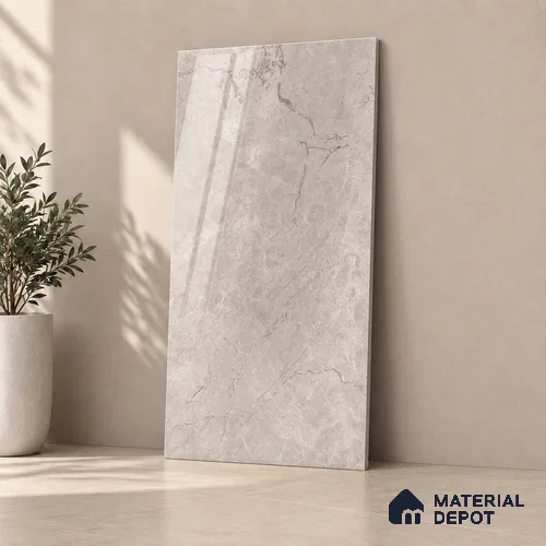 Marble Wall & Floor Tile TL 12722 B Cream 4 ft x 2 ft Glossy Finish Vitrified Tile - 8 mm | 5 Random Designs | Suitable For Living Room, Bedroom, Dining