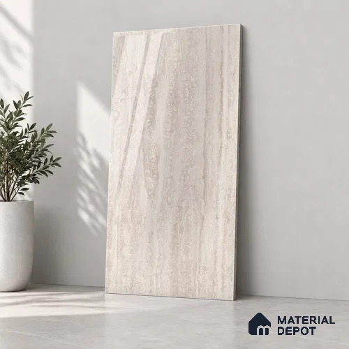 Marble Travertine Wall & Floor Tile TL 12723 C Beige 4 ft x 2 ft Glossy Finish Vitrified Tile - 8 mm | 6 Random Designs | Suitable for Living Room, Dining, Feature / Accent Walls