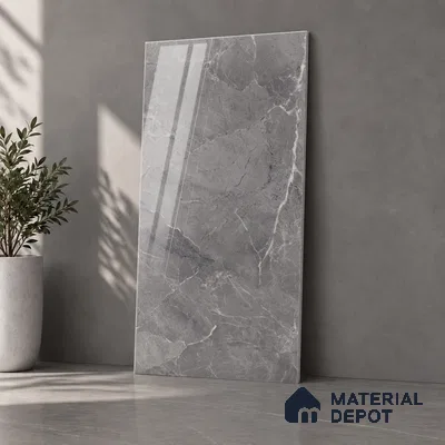 Marble Wall & Floor Tile TL 12724 B Nero 4 ft x 2 ft Glossy Finish Vitrified Tile - 8 mm | 2 Random Designs | Suitable For Living Room, Bedroom, Dining