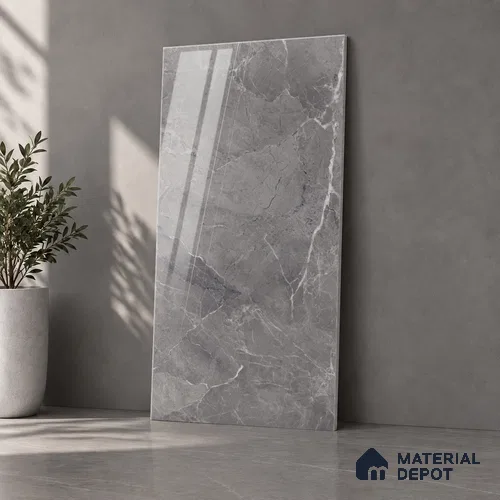 Marble Wall & Floor Tile TL 12724 B Nero 4 ft x 2 ft Glossy Finish Vitrified Tile - 8 mm | 2 Random Designs | Suitable For Living Room, Bedroom, Dining