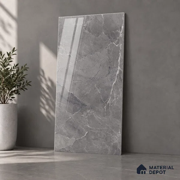 Marble Wall & Floor Tile TL 12724 B Nero 4 ft x 2 ft Glossy Finish Vitrified Tile - 8 mm | 2 Random Designs | Suitable For Living Room, Bedroom, Dining