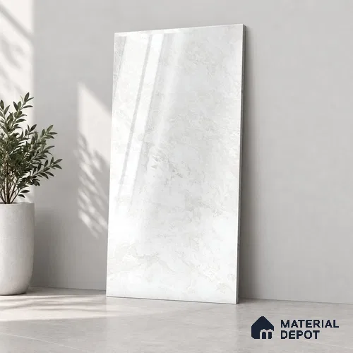 Marble Wall & Floor Tile TL 12727 White 4 ft x 2 ft Glossy Finish Vitrified Tile - 8 mm | 3 Random Designs | Suitable For Living Room, Bedroom, Dining