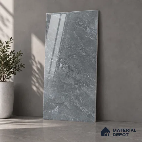 Marble Wall & Floor Tile TL 12727 C Black 4 ft x 2 ft Glossy Finish Vitrified Tile - 8 mm | 3 Random Designs | Suitable For Living Room, Bedroom, Dining