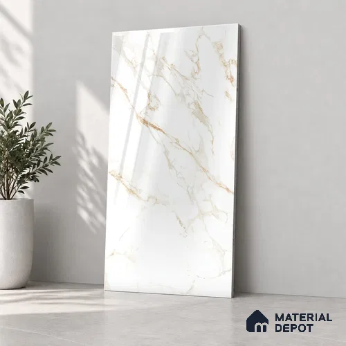 Marble Wall & Floor Tile TL 12728 Gold 4 ft x 2 ft Glossy Finish Vitrified Tile - 8 mm | 12 Random Designs | Suitable For Living Room, Bedroom, Dining