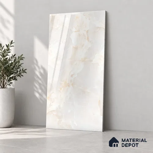 Marble Wall & Floor Tile TL 12729 C Cream 4 ft x 2 ft Glossy Finish Vitrified Tile - 8 mm | 5 Random Designs | Suitable For Living Room, Bedroom, Dining