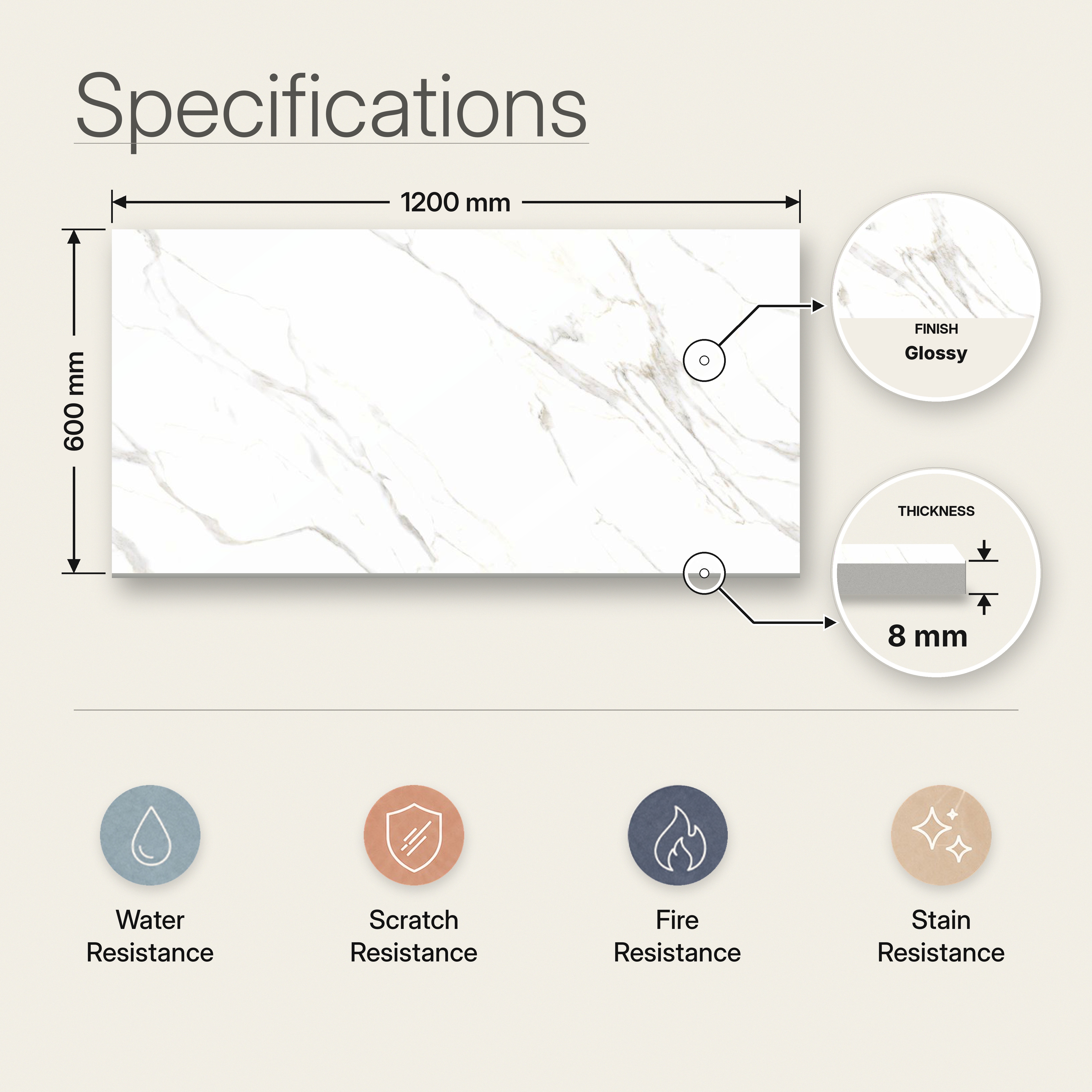 Marble Endless Wall & Floor Tile TL 12730 White 4 ft x 2 ft Glossy Finish Vitrified Tile - 8 mm | 4 Random Designs | Suitable For Living Room, Bedroom, Dining