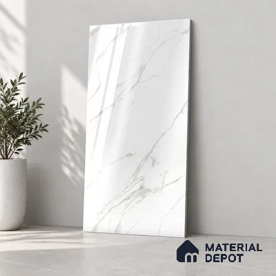 Marble Endless Wall & Floor Tile TL 12730 White 4 ft x 2 ft Glossy Finish Vitrified Tile - 8 mm | 4 Random Designs | Suitable For Living Room, Bedroom, Dining