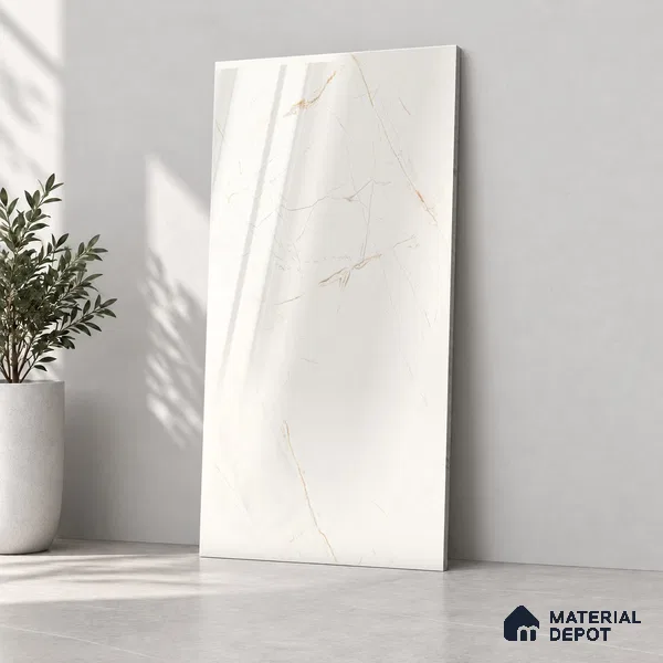 Marble Endless Wall & Floor Tile TL 12731 Silver 4 ft x 2 ft Glossy Finish Vitrified Tile - 8 mm | 4 Random Designs | Suitable For Living Room, Bedroom, Dining
