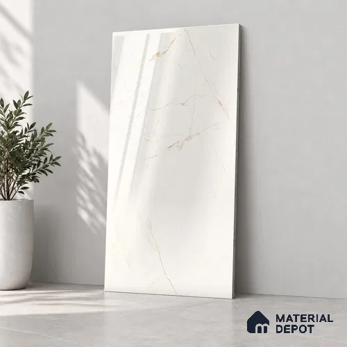 Marble Endless Wall & Floor Tile TL 12731 Silver 4 ft x 2 ft Glossy Finish Vitrified Tile - 8 mm | 4 Random Designs | Suitable For Living Room, Bedroom, Dining
