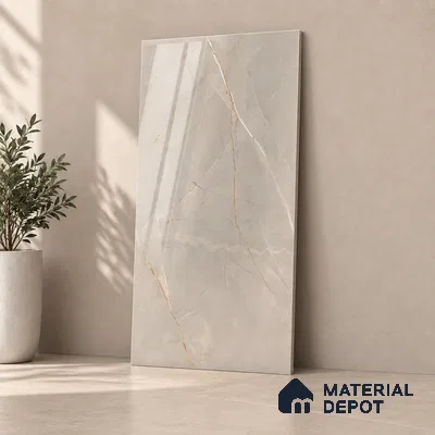 Marble Endless Wall & Floor Tile TL 12731 B Grey 4 ft x 2 ft Glossy Finish Vitrified Tile - 8 mm | 4 Random Designs | Suitable For Living Room, Bedroom, Dining