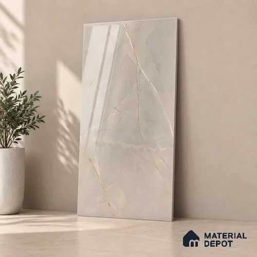 Marble Endless Wall & Floor Tile TL 12731 B Grey 4 ft x 2 ft Glossy Finish Vitrified Tile - 8 mm | 4 Random Designs | Suitable For Living Room, Bedroom, Dining