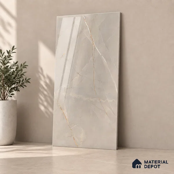 Marble Endless Wall & Floor Tile TL 12731 B Grey 4 ft x 2 ft Glossy Finish Vitrified Tile - 8 mm | 4 Random Designs | Suitable For Living Room, Bedroom, Dining
