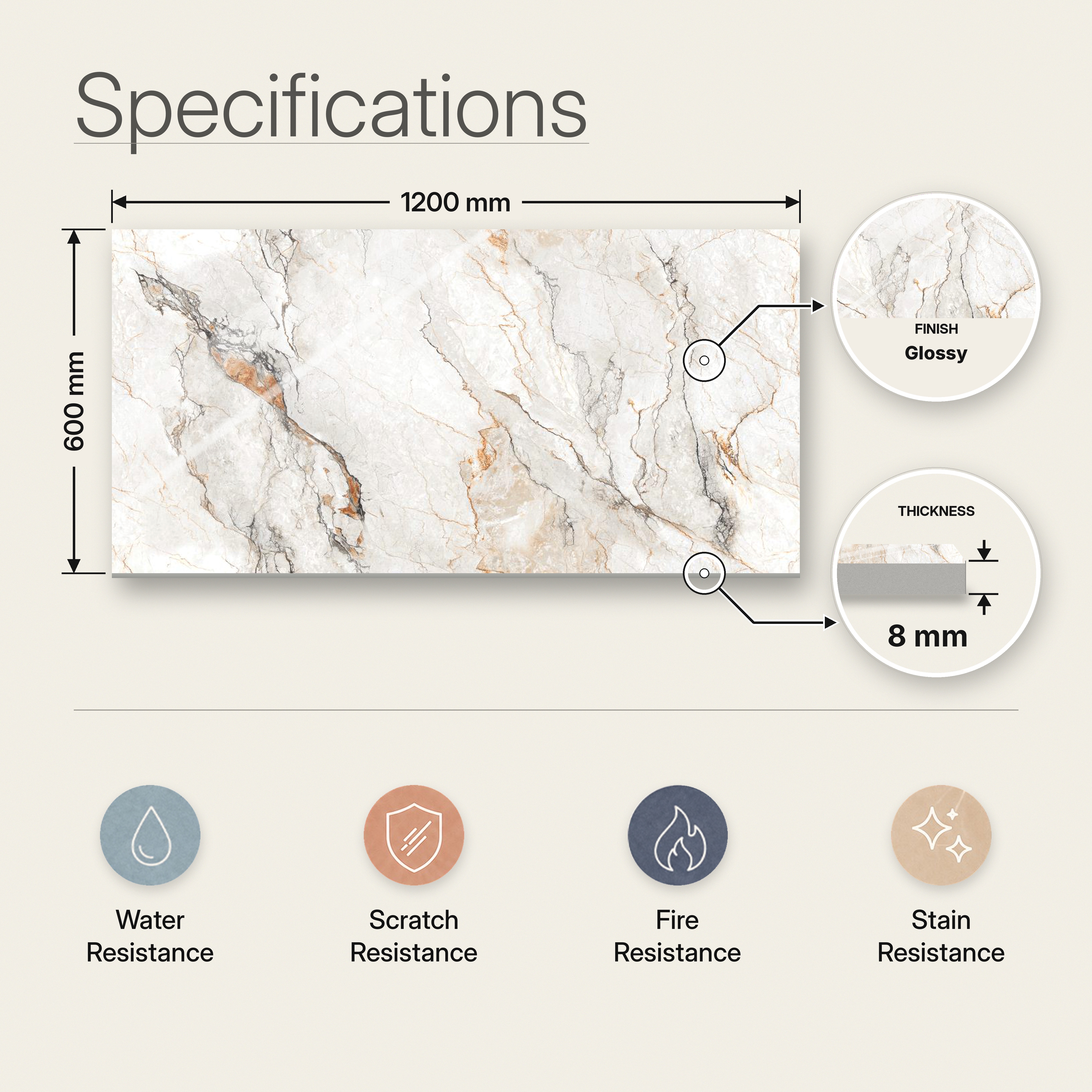 Marble Endless Wall & Floor Tile TL 12732 White 4 ft x 2 ft Glossy Finish Vitrified Tile - 8 mm | 3 Random Designs | Suitable For Living Room, Bedroom, Dining