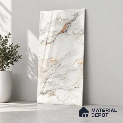 Marble Endless Wall & Floor Tile TL 12732 White 4 ft x 2 ft Glossy Finish Vitrified Tile - 8 mm | 3 Random Designs | Suitable For Living Room, Bedroom, Dining