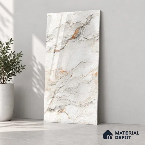 Marble Endless Wall & Floor Tile TL 12732 White 4 ft x 2 ft Glossy Finish Vitrified Tile - 8 mm | 3 Random Designs | Suitable For Living Room, Bedroom, Dining