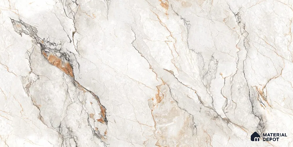 Marble Endless Wall & Floor Tile TL 12732 White 4 ft x 2 ft Glossy Finish Vitrified Tile - 8 mm | 3 Random Designs | Suitable For Living Room, Bedroom, Dining