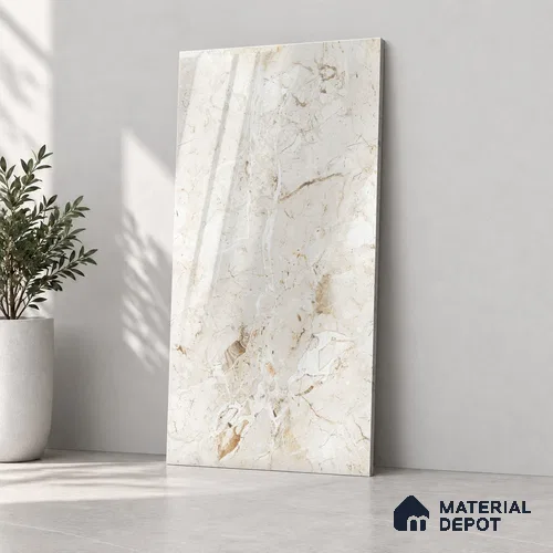 Marble Endless Wall & Floor Tile TL 12733 White 4 ft x 2 ft Glossy Finish Vitrified Tile - 8 mm | 4 Random Designs | Suitable For Living Room, Bedroom, Dining