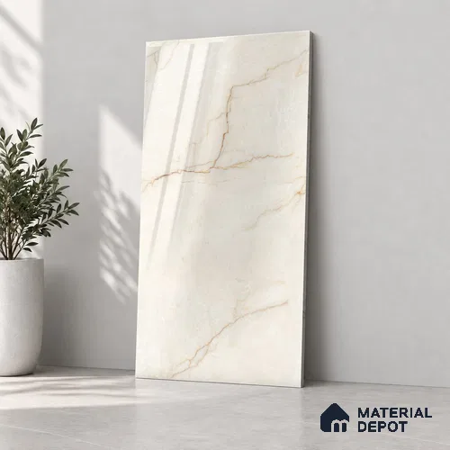 Marble Endless Wall & Floor Tile TL 12734 Beige 4 ft x 2 ft Glossy Finish Vitrified Tile - 8 mm | 4 Random Designs | Suitable For Living Room, Bedroom, Dining