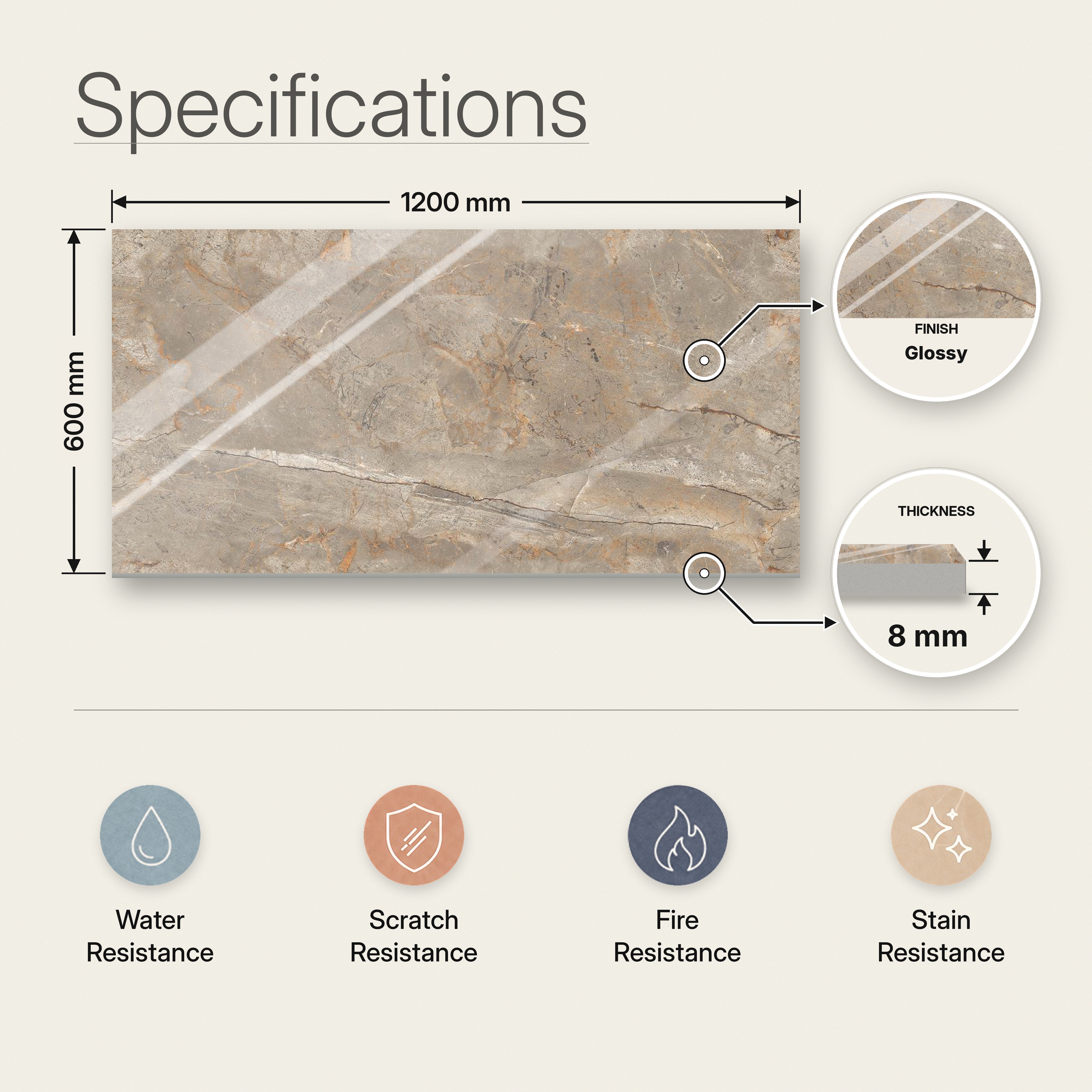 Marble Endless Wall & Floor Tile TL 12735 Brown 4 ft x 2 ft Glossy Finish Vitrified Tile - 8 mm | 4 Random Designs | Suitable For Living Room, Bedroom, Dining