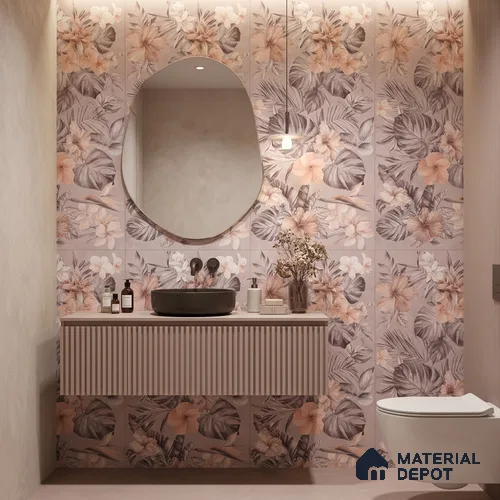 Floral Wall Tile TL 12738 G Nebula Pink Decor 4 ft x 2 ft Matte Finish Vitrified Tile - 8.5 mm | Suitable for Bathroom, Accent/Feature Wall, Dining Area