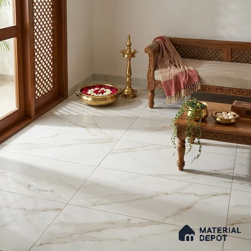 Marble Wall & Floor Tile TL 12742 Gold 4 ft x 2 ft Matte Carving Finish Vitrified Tile - 9 mm | 4 Random Designs | Suitable For Living Room, Bedroom, Kitchen
