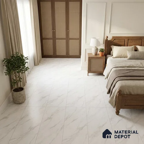 Marble Wall & Floor Tile TL 12743 White 4 ft x 2 ft Matte Carving Finish Vitrified Tile - 9 mm | 4 Random Designs | Suitable For Living Room, Bedroom, Kitchen