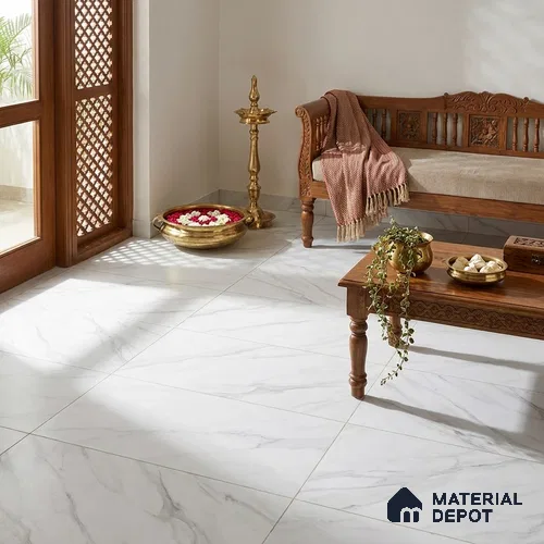 Marble Wall & Floor Tile TL 12743 White 4 ft x 2 ft Matte Carving Finish Vitrified Tile - 9 mm | 4 Random Designs | Suitable For Living Room, Bedroom, Kitchen