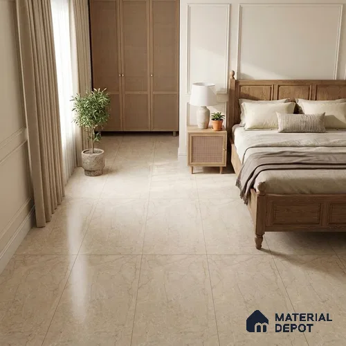 Marble Wall & Floor Tile TL 12744 Cream 4 ft x 2 ft Matte Carving Finish Vitrified Tile - 9 mm | 4 Random Designs | Suitable For Living Room, Bedroom, Kitchen