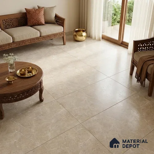 Marble Wall & Floor Tile TL 12747 Ivory 4 ft x 2 ft Matte Carving Finish Vitrified Tile - 9 mm | 4 Random Designs | Suitable For Living Room, Bedroom, Kitchen