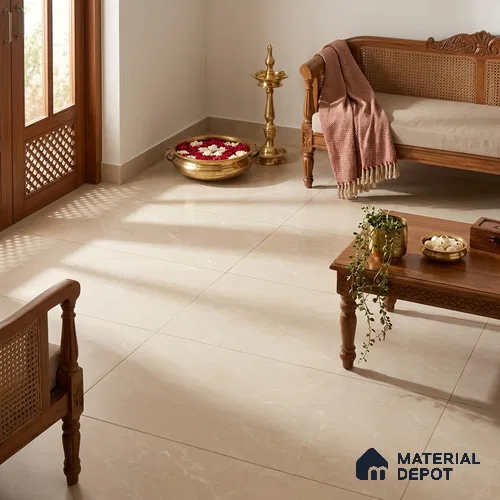 Marble Wall & Floor Tile TL 12750 Beige 4 ft x 2 ft Matte Finish Vitrified Tile - 9 mm | 6 Random Designs | Suitable For Living Room, Bedroom, Kitchen