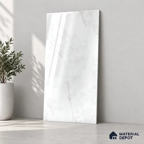 Marble Endless Wall & Floor Tile TL 12755 White 4 ft x 2 ft Glossy Finish Vitrified Tile - 8 mm | 3 Random Designs | Suitable For Living Room, Bedroom, Dining