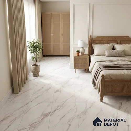 Marble Wall & Floor Tile TL 12756 White 4 ft x 2 ft Matte Carving Finish Vitrified Tile - 9 mm | 4 Random Designs | Suitable For Living Room, Bedroom, Kitchen
