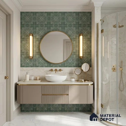 Moroccan Floor & Wall Tile TL 12771 Ottimo Green 1 ft x 1 ft Carving Matte Finish Vitrified Tile - 9 mm | Suitable For Bathroom, Kitchen, Balcony | 2 mm Spacer is Mandatory