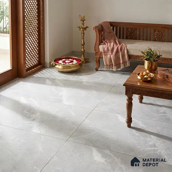 Marble Wall & Floor Tile TL 12775 Bianco 4 ft x 2 ft Punch Matte Finish Vitrified Tile - 9 mm | Suitable For Living Room, Bedroom, Kitchen