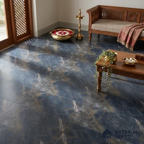 Marble Wall & Floor Tile TL 12775 B Azzule 4 ft x 2 ft Punch Matte Finish Vitrified Tile - 9 mm | Suitable For Living Room, Bedroom, Kitchen