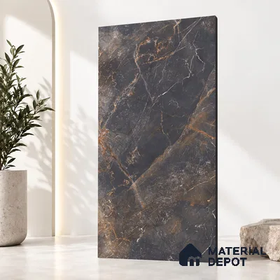Marble Wall & Floor Tile TL 12775 C Black 4 ft x 2 ft Punch Matte Finish Vitrified Tile - 9 mm | Suitable For Living Room, Bedroom, Kitchen