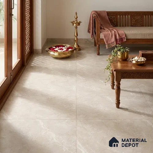 Marble Wall & Floor Tile TL 12775 D Cream 4 ft x 2 ft Punch Matte Finish Vitrified Tile - 9 mm | Suitable For Living Room, Bedroom, Kitchen