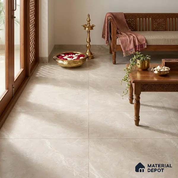 Marble Wall & Floor Tile TL 12775 D Cream 4 ft x 2 ft Punch Matte Finish Vitrified Tile - 9 mm | Suitable For Living Room, Bedroom, Kitchen