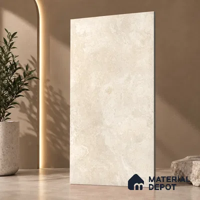 Marble Wall & Floor Tile TL 12776 Cream 4 ft x 2 ft Punch Matte Finish Vitrified Tile - 9 mm | Suitable For Living Room, Bedroom, Kitchen