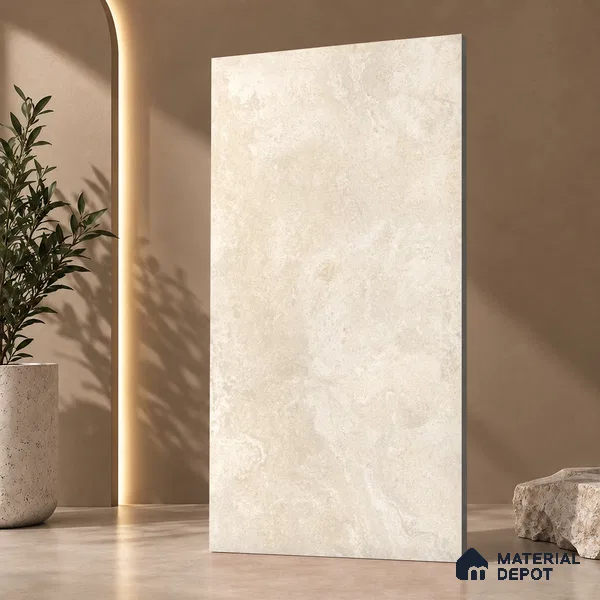 Marble Wall & Floor Tile TL 12776 Cream 4 ft x 2 ft Punch Matte Finish Vitrified Tile - 9 mm | Suitable For Living Room, Bedroom, Kitchen