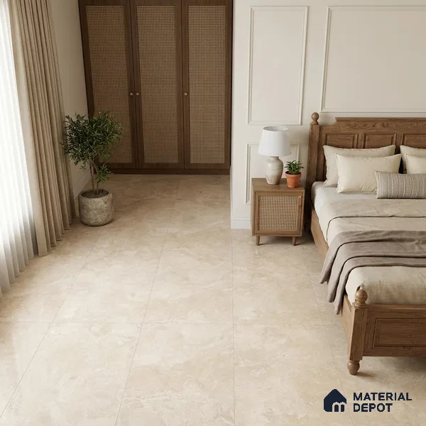 Marble Wall & Floor Tile TL 12776 Cream 4 ft x 2 ft Punch Matte Finish Vitrified Tile - 9 mm | Suitable For Living Room, Bedroom, Kitchen