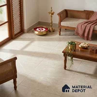 Marble Wall & Floor Tile TL 12776 Cream 4 ft x 2 ft Punch Matte Finish Vitrified Tile - 9 mm | Suitable For Living Room, Bedroom, Kitchen
