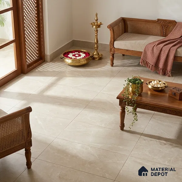 Marble Wall & Floor Tile TL 12776 Cream 4 ft x 2 ft Punch Matte Finish Vitrified Tile - 9 mm | Suitable For Living Room, Bedroom, Kitchen
