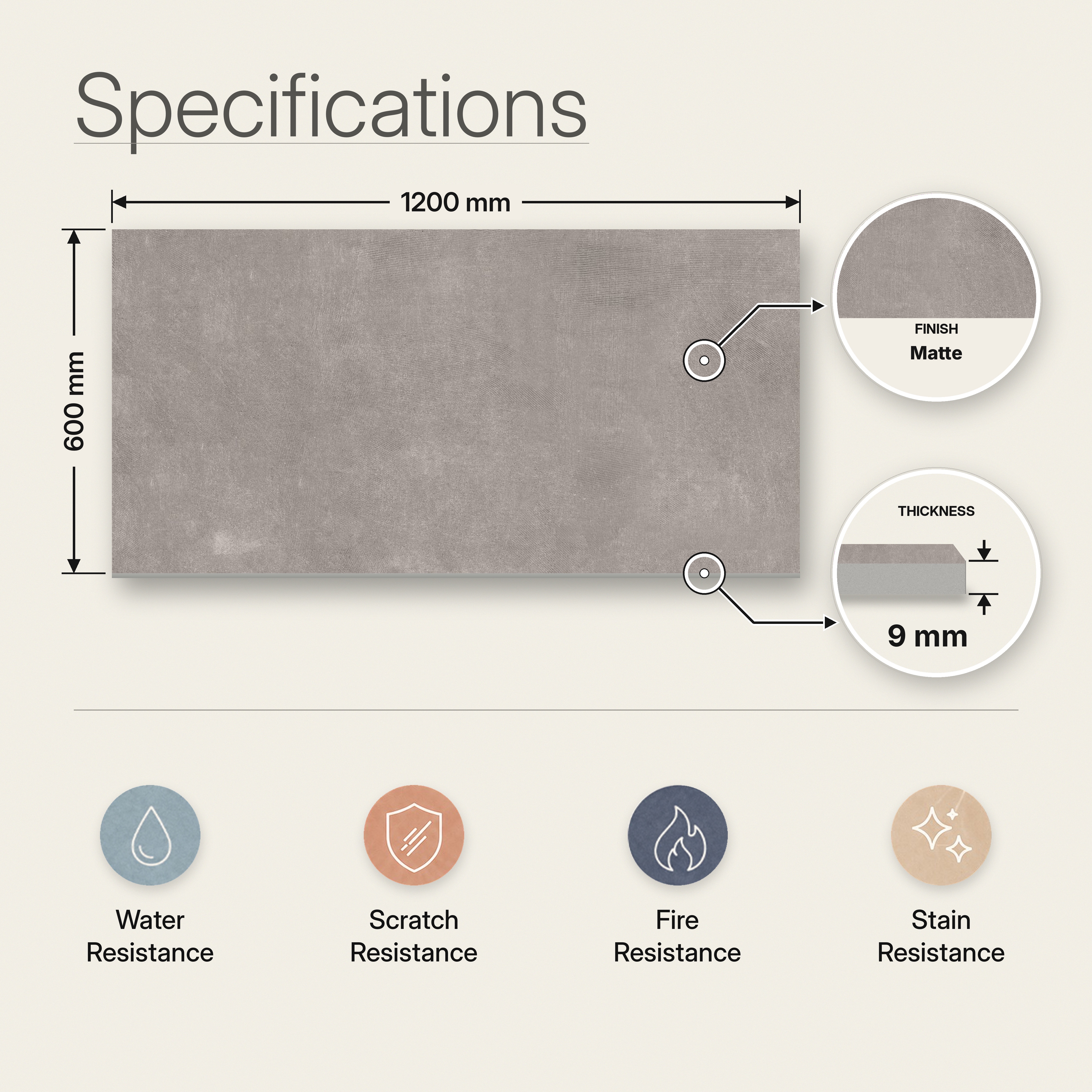 Cement Floor & Wall Tile TL 12777 D Garmin Smoke 4 ft x 2 ft Punch Matte Finish Vitrified Tile - 9 mm